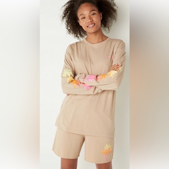 Vs PINK dad shorts long sleeve campus tee hummus floral logo - Picture 11 of 16